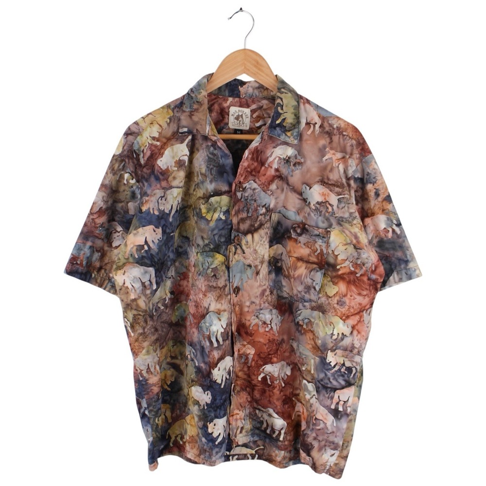 Max Boxxer Button Down Shirt Men's Tribal Buffalo Animal Print Size Medium